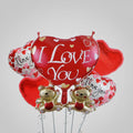 Valentine's Day balloons with 'I Love You' and teddy bear designs