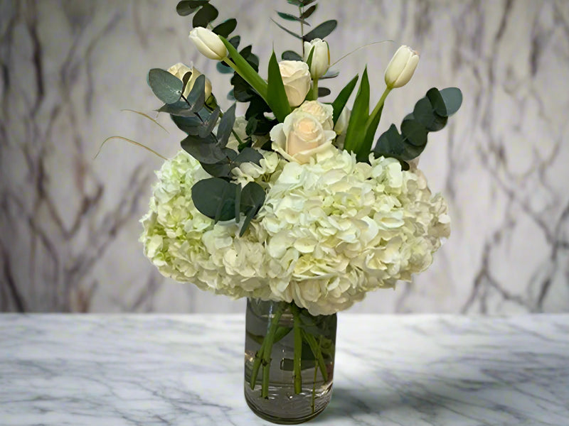 White Hydrangea Vase — same-day flower delivery in Kuwait