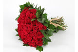 50 Red Roses Hand Bouquet With Green