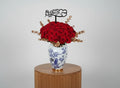 Mom Blue Vase 50 Red Roses