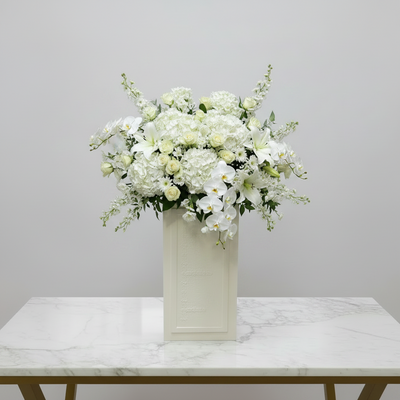 white flowers stand