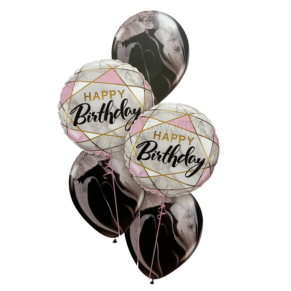 White & Black Happy Birthday Foil Balloons