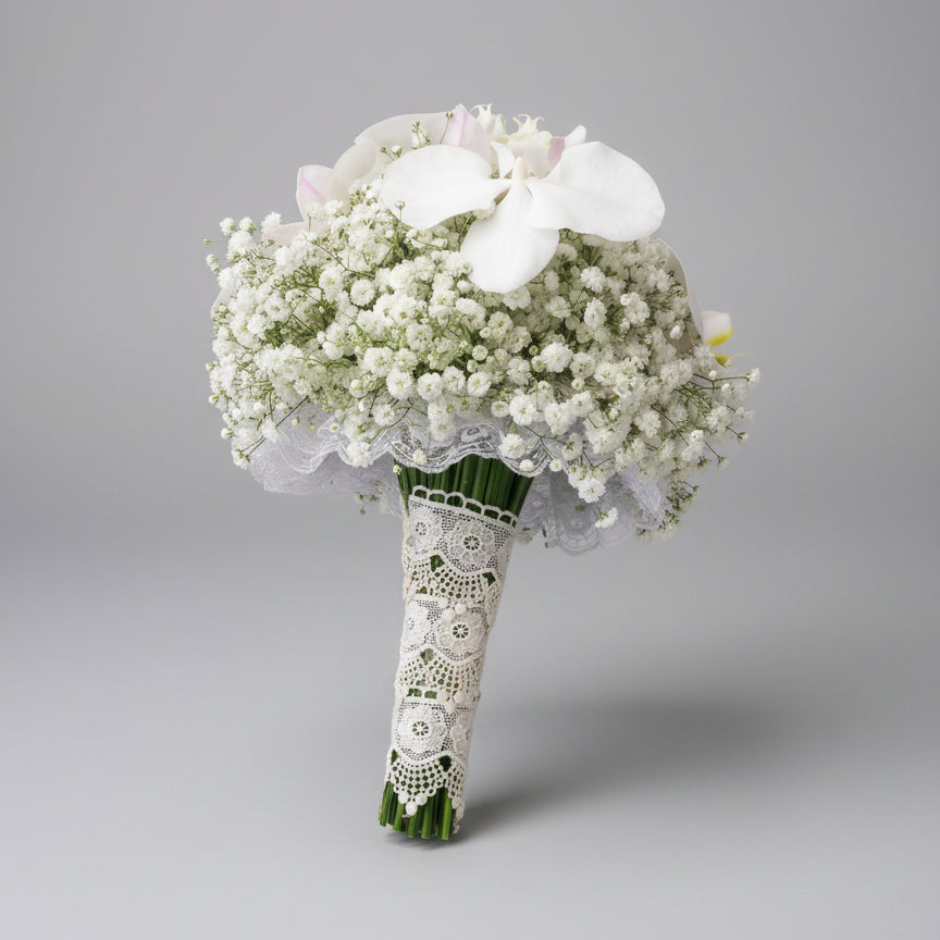 White Gypsophila & Phalaenopsis Orchid Bridal Bouquet