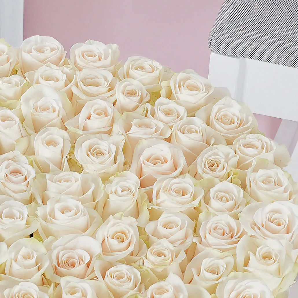 White Roses Luxury Flower Box Close Up