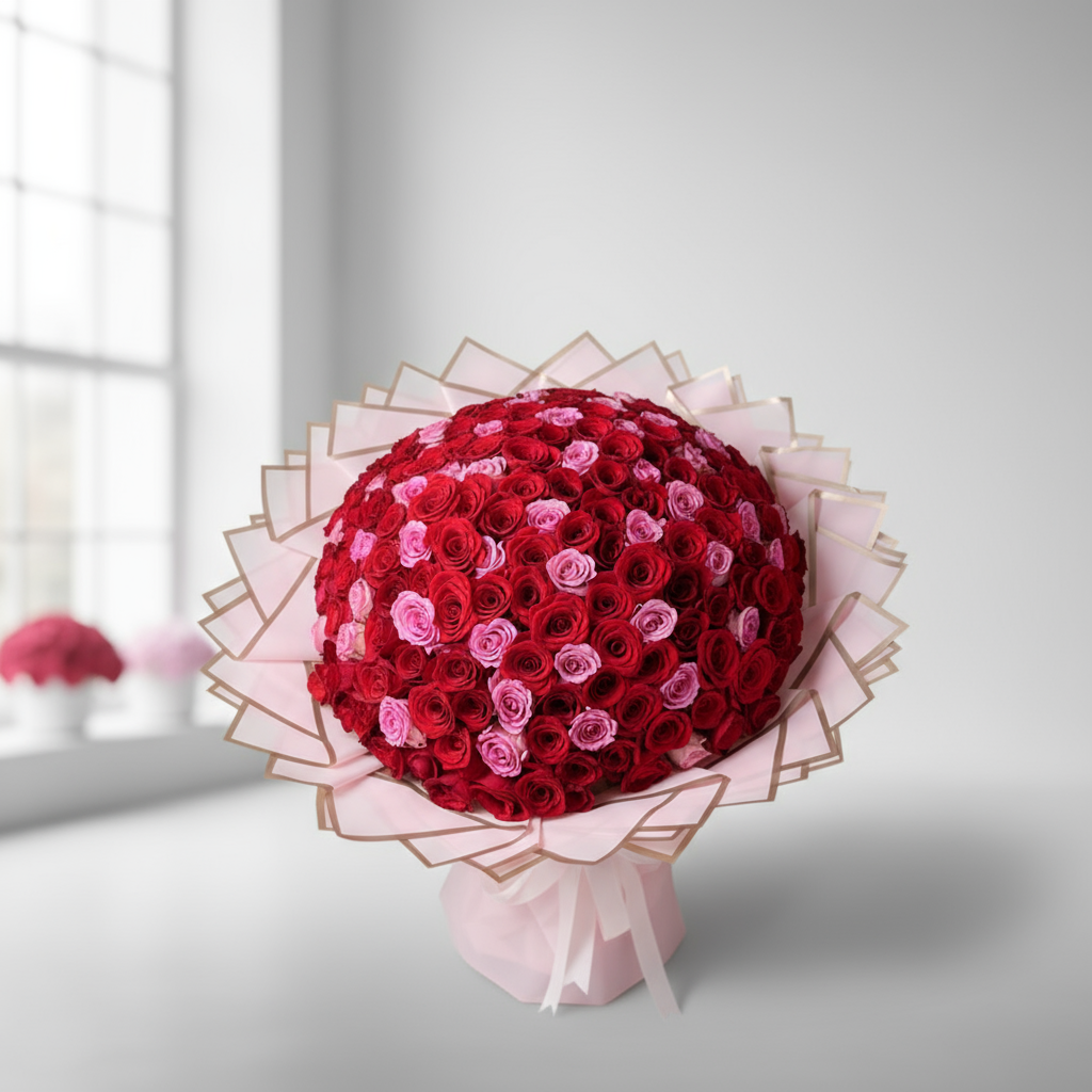 Angled view of rose bouquet