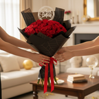 Birthday red rose bouquet presentation