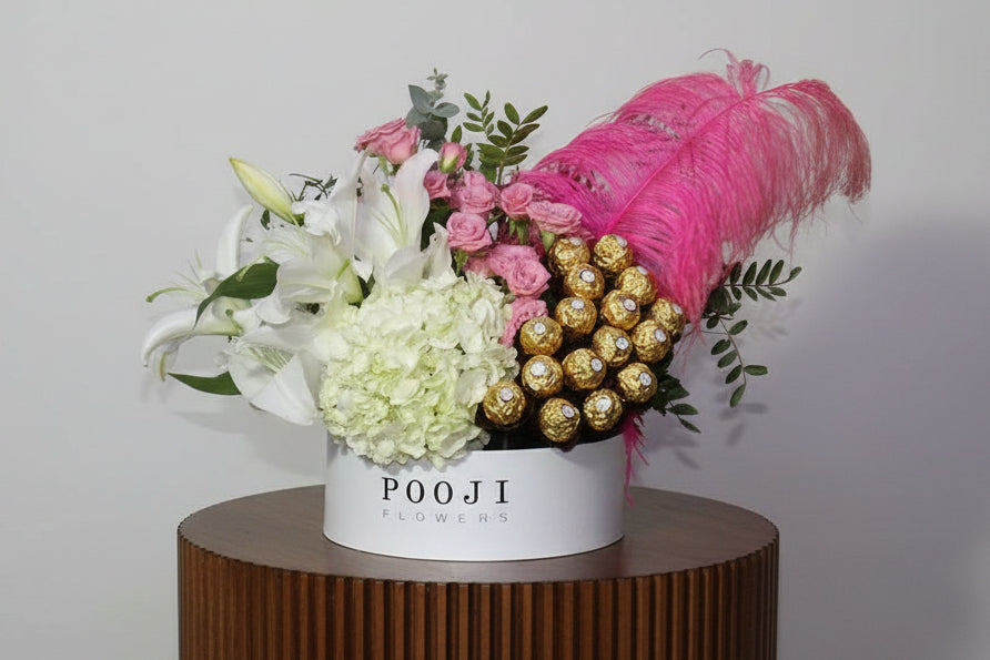 White Flowers With Ferrero Chocolates