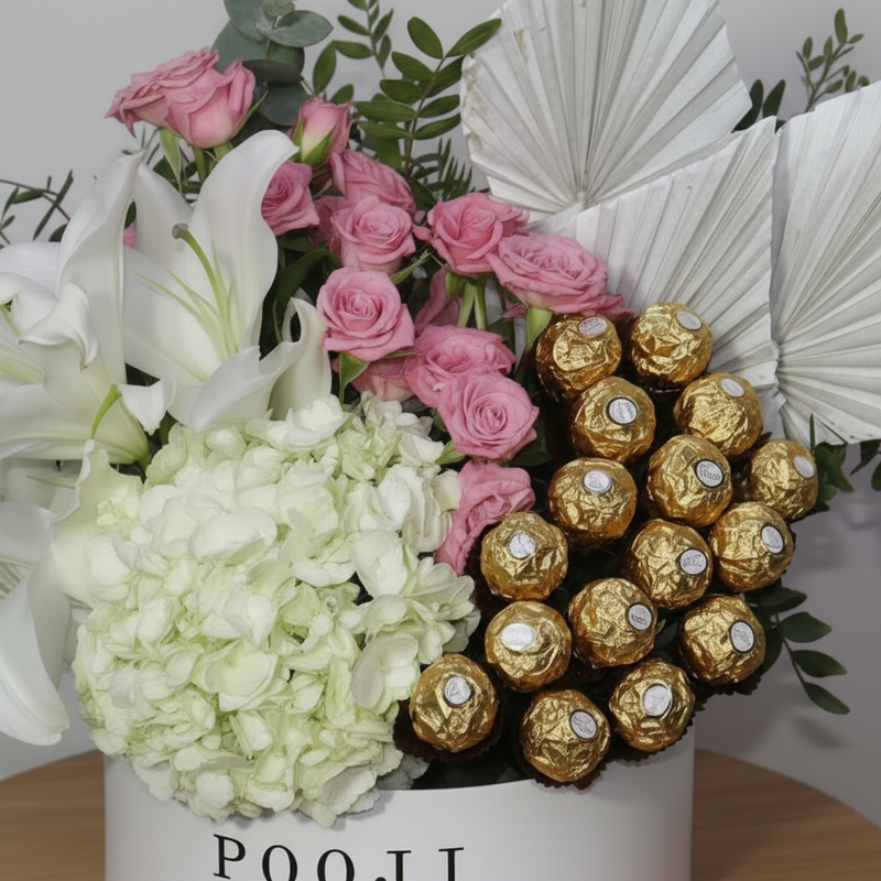 Close-up flower and chocolate detail