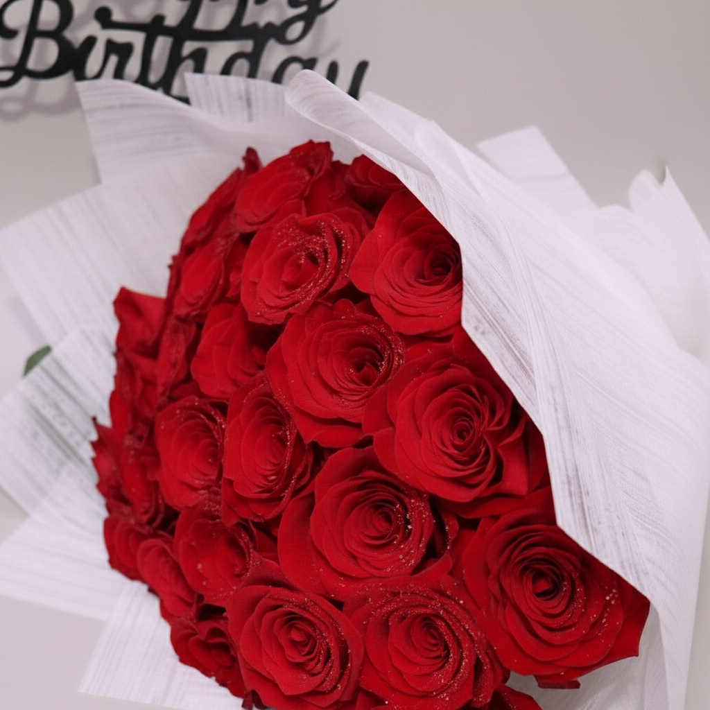 Close-up of red roses bouquet