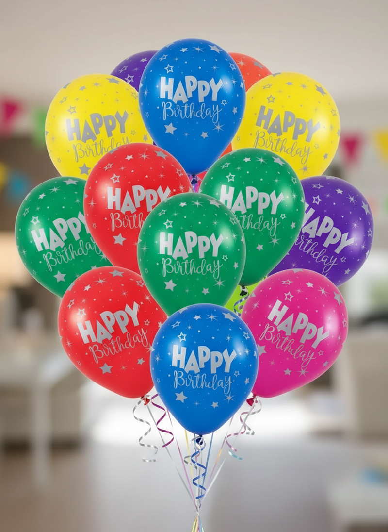 Colorful birthday balloon bunch