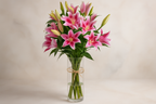 10 Pink Lilies in Glass Vase - Fresh Flower Arrangement
