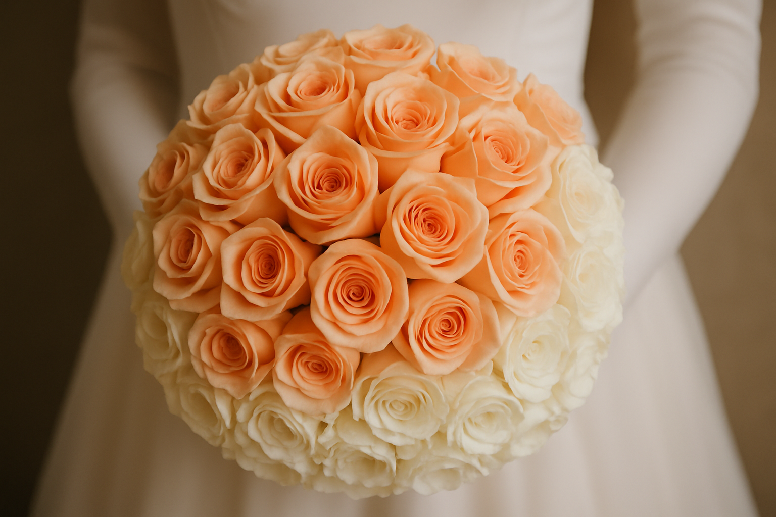 Enhanced Peach and White Rose Bouquet