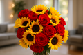 Enhanced Red Roses & Sunflowers Bouquet - Living Room Background 2