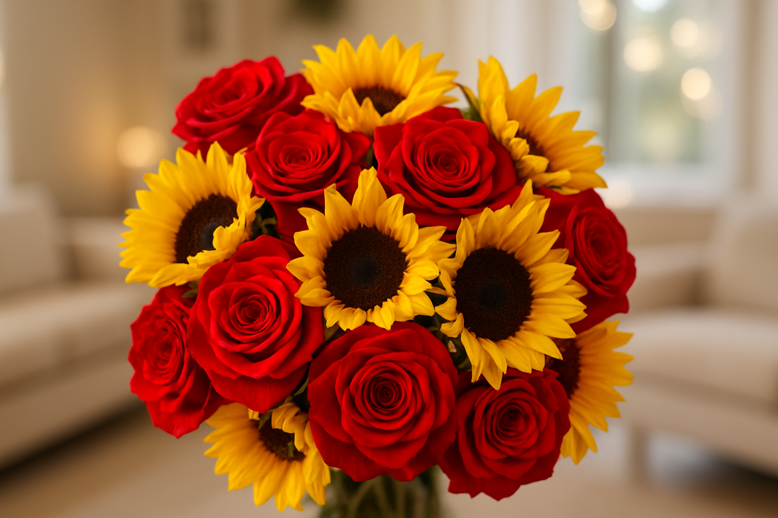 Enhanced Red Roses & Sunflowers Bouquet - Living Room Background 3