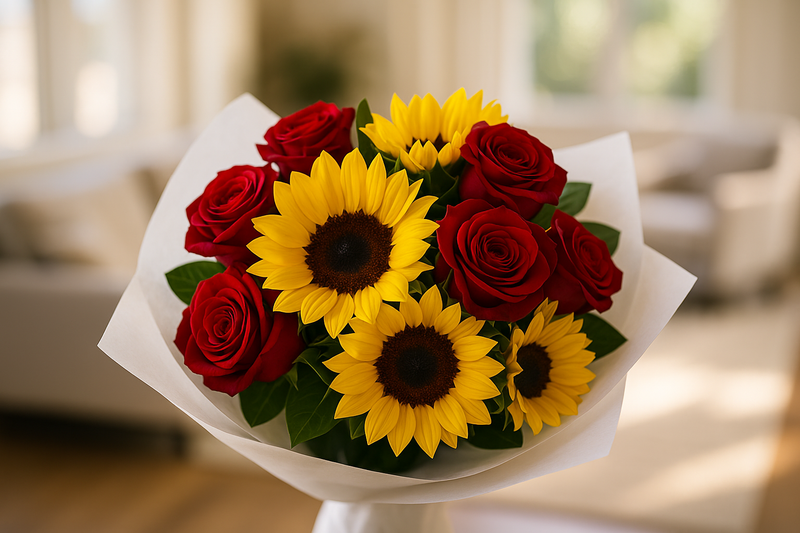 Red Rose Sunflower Bouquet - Premium Fresh Flowers & Gifts Delivery in Kuwait