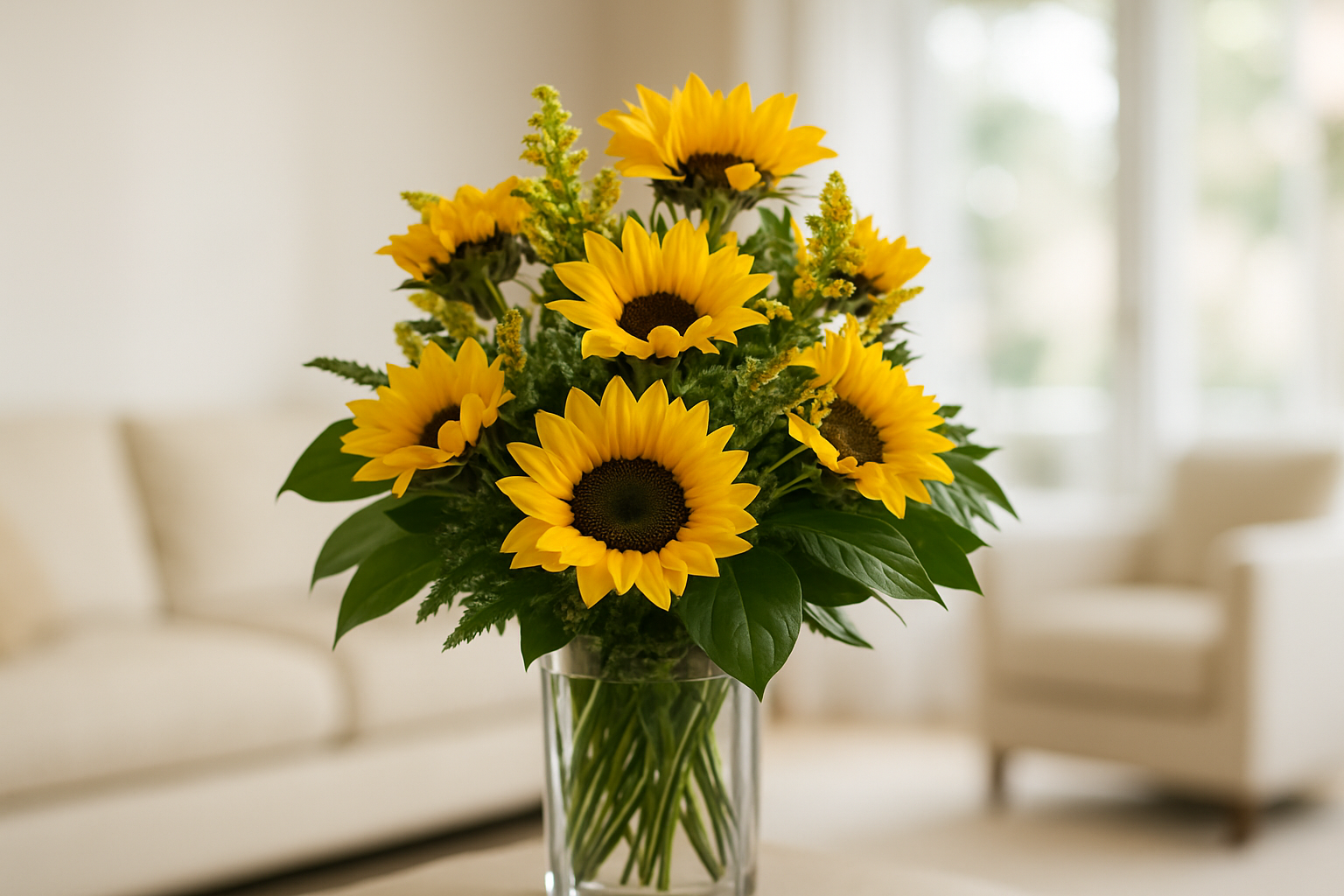 Enhanced Sunflower Vase Arrangement - Living Room Background 1