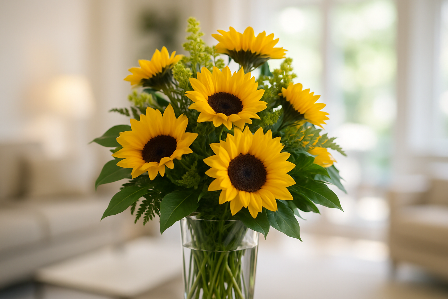 Enhanced Sunflower Vase Arrangement - Living Room Background 3