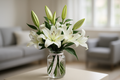 Enhanced White Lilies Vase Arrangement - Living Room Background 2