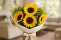 Enhanced White-Wrapped Sunflower Bouquet - Living Room Background 3