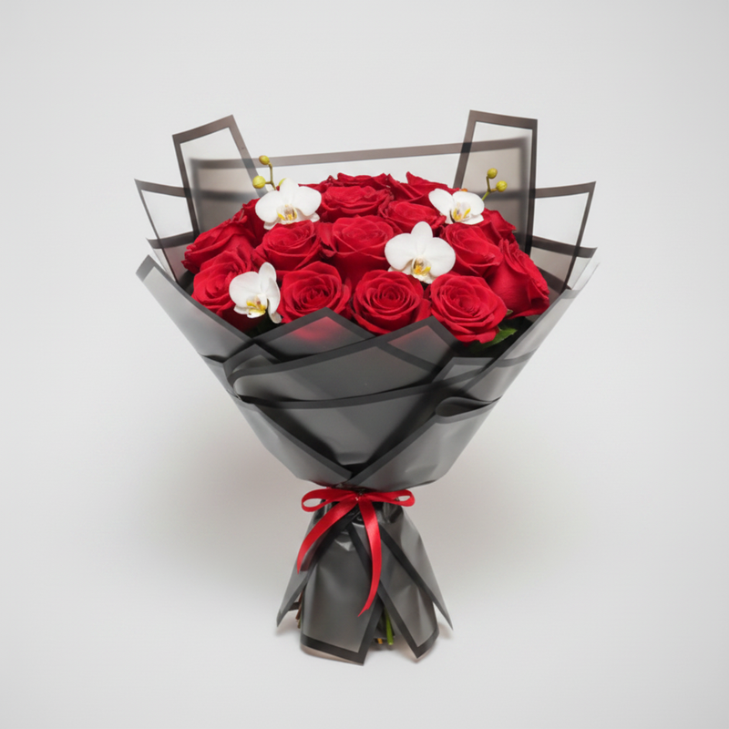 Front angle – Red Roses Black Wrap