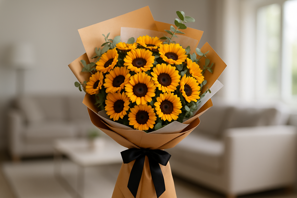 HD Wrapped Sunflower Bouquet - Living Room Background 2