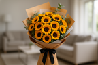 HD Wrapped Sunflower Bouquet - Living Room Background 2