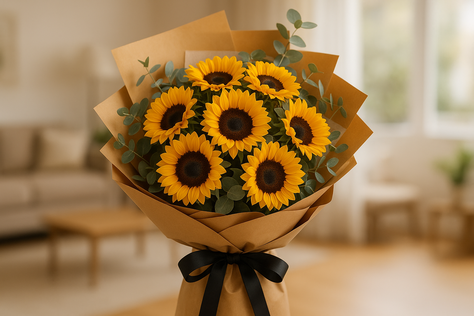 HD Wrapped Sunflower Bouquet - Living Room Background 3