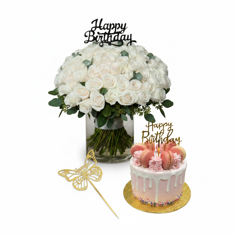 Premium White Elegance Birthday Combo - Overhead Flat Lay
