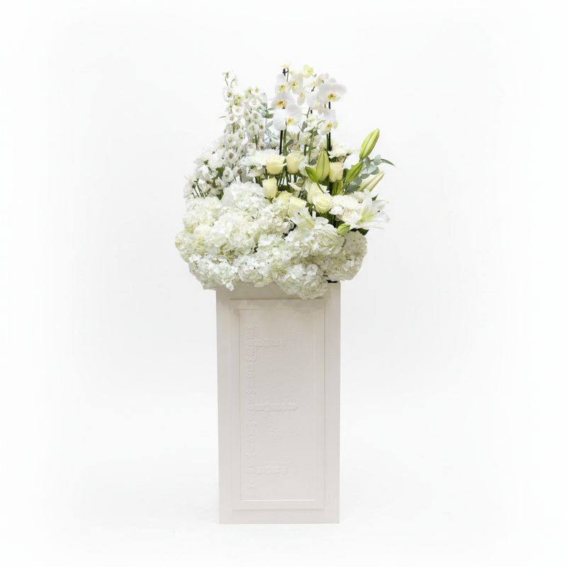 White Luxury Flower Stand – Clean white studio background