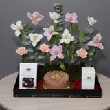 Tulip Flower Tray & Artisanal Cake Gift Set - close-up studio shot