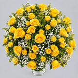 Close-up of yellow roses and gypsophila