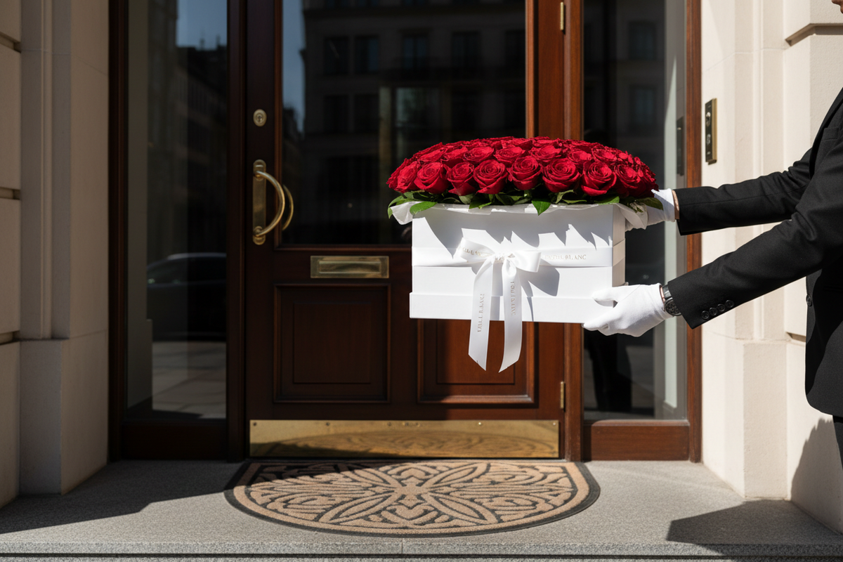 Handed over at the door — same-day red rose box