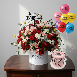Red & Peach Flower Box Birthday Combo - Side View