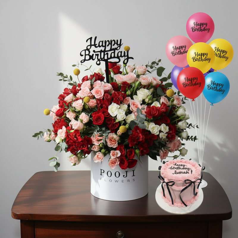 Red & Peach Flower Box Birthday Combo - Side View