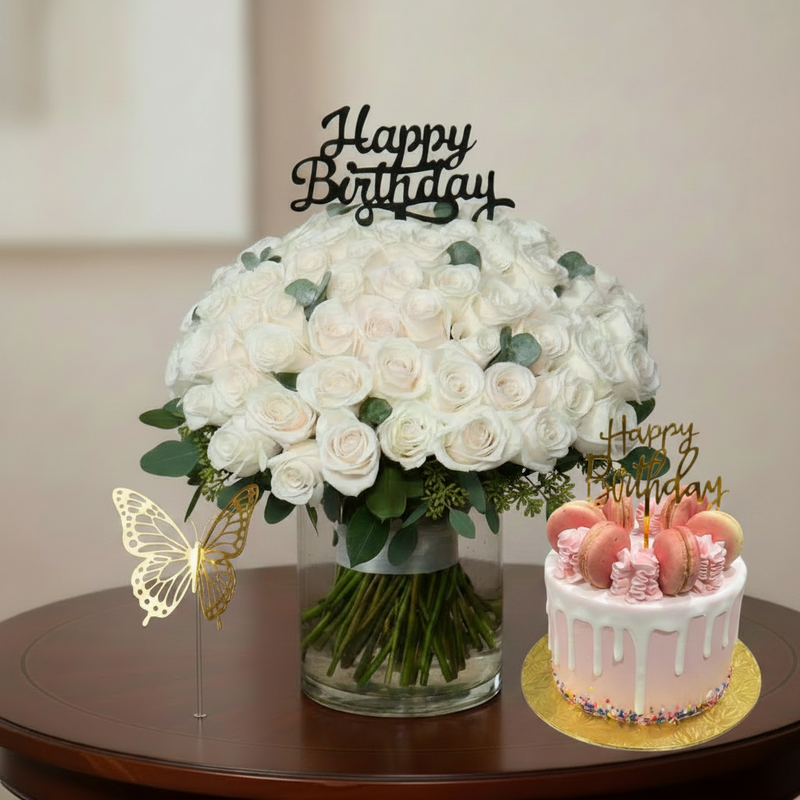 Premium White Elegance Birthday Combo - Side View