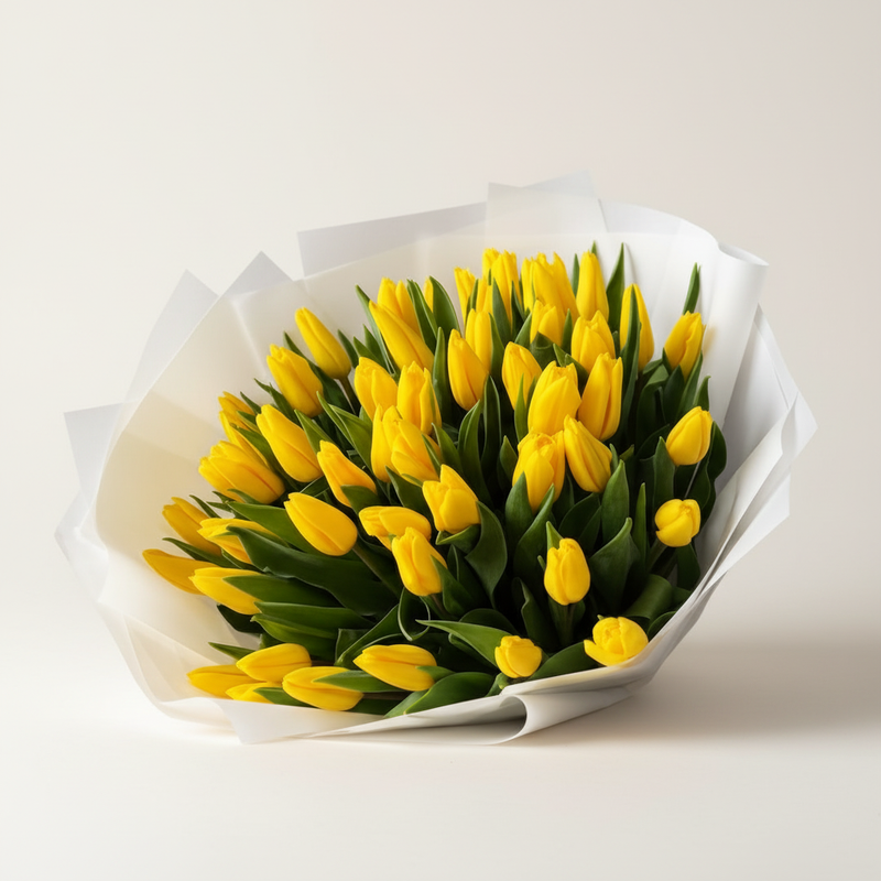 30 fresh yellow tulips bouquet