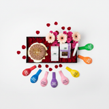 Birthday Cake & Flowers Tray Gift Combo with Balloons - Overhead