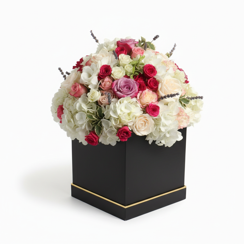 Alternate angle of colorful seasonal flower bouquet