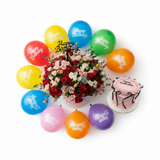 Red & Peach Flower Box Birthday Combo - Overhead Flat Lay