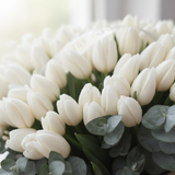 Close-up detail of fresh white tulip petals