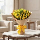 Fresh yellow tulip bouquet in elegant home