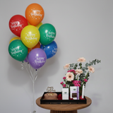 Birthday Cake & Flowers Tray Gift Combo with Balloons - Side View