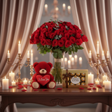 100 Premium Red Roses Vase Combo — Romantic Mood