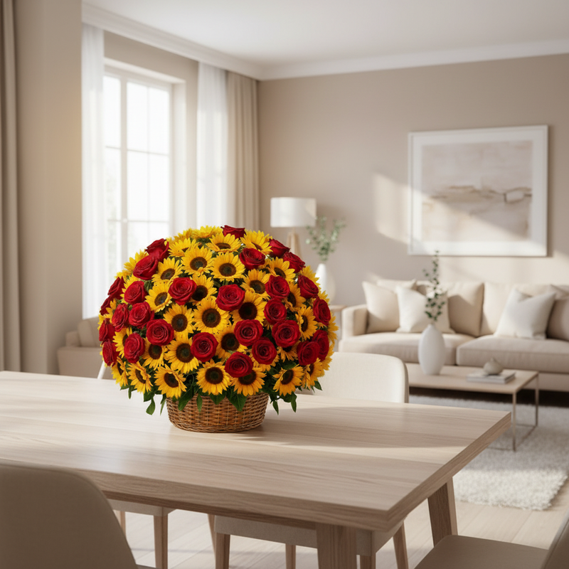 Lifestyle – Classic Basket Sunflowers & Roses