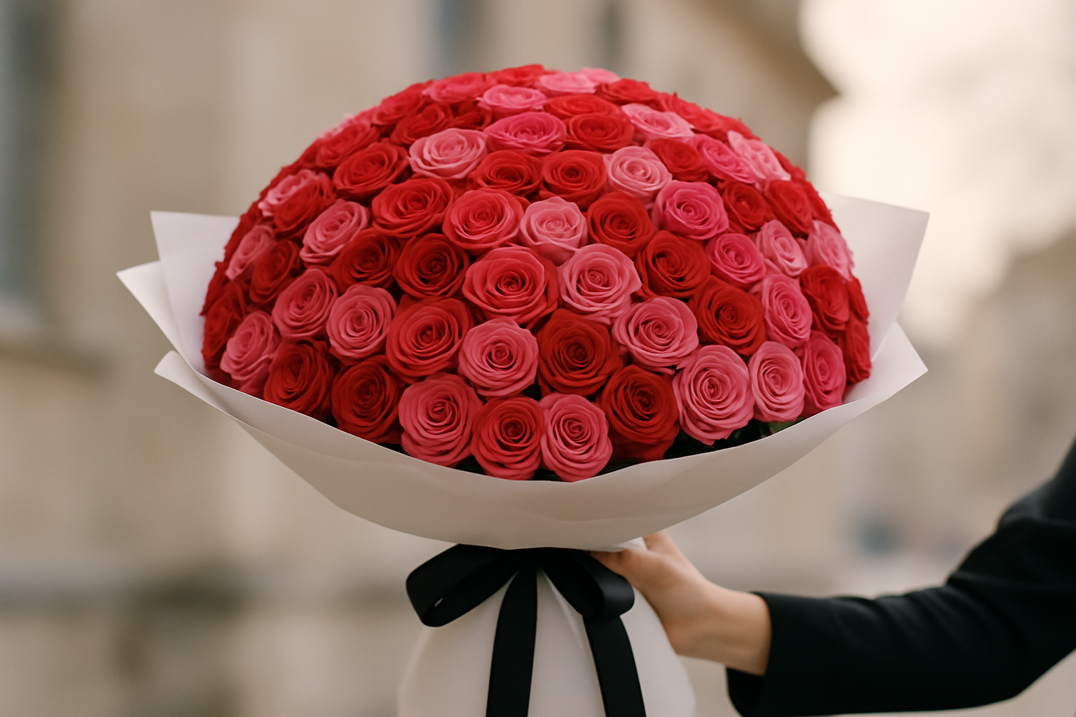 Lifestyle photo of roses bouquet being held