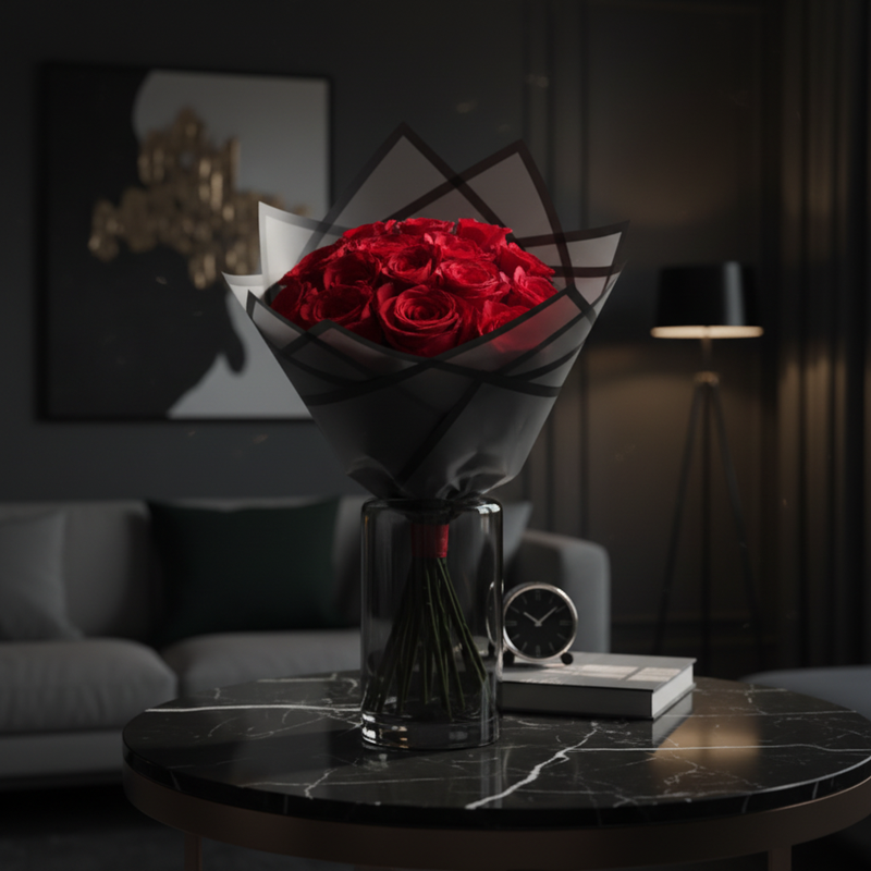 Lifestyle – Red Roses Black Wrap