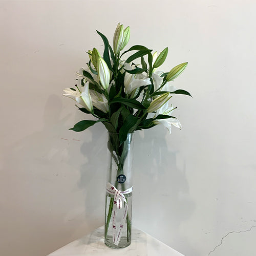 Elegant Lilliam 5 piece floral arrangement in a tall glass vase for home decor