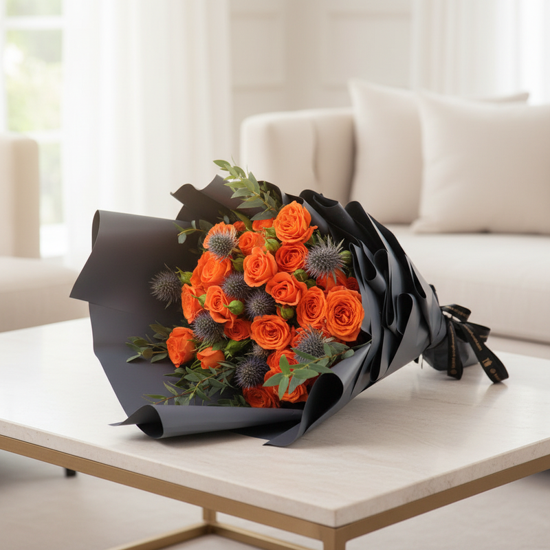 Orange mixed bouquet lifestyle image