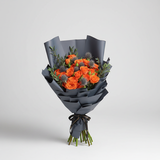 Orange mixed bouquet on light-gray background