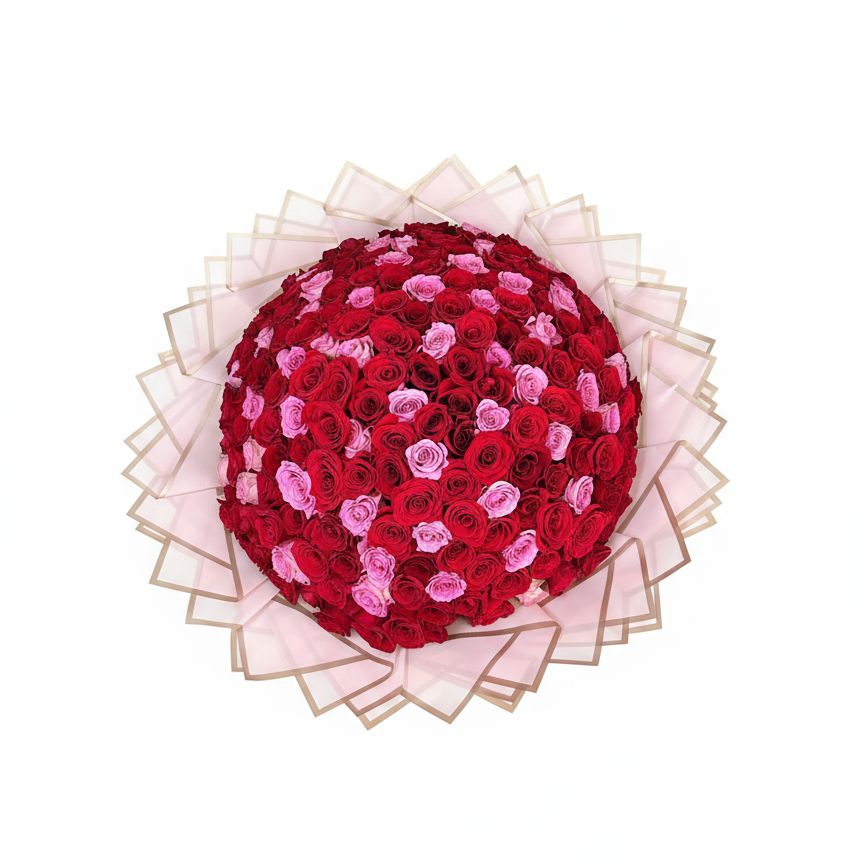 Overhead view of rose bouquet